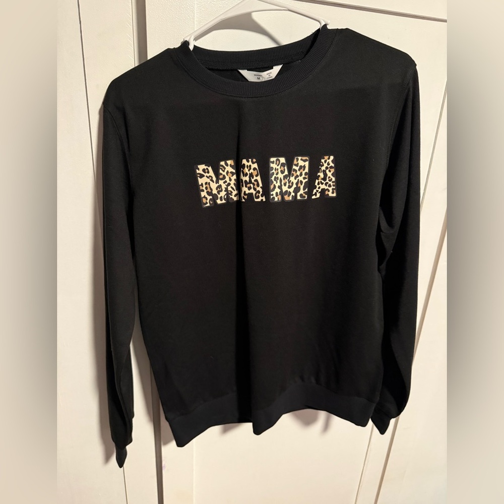 Black Sweatshirt with Leopard Print 'MAMA'